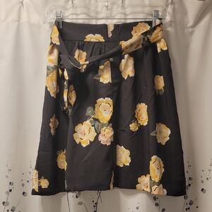 LOFT Black Skirt with Yellow Floral Pattern